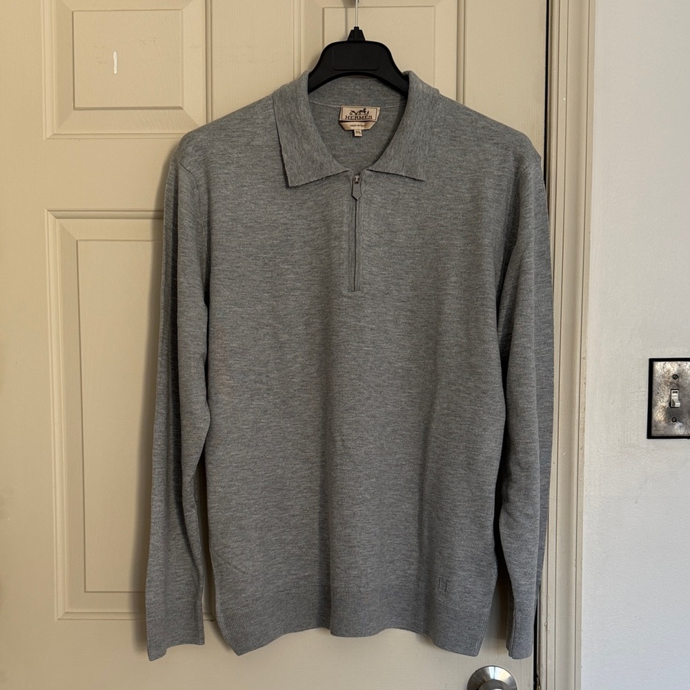 Hermes Gray Zip Polo Shirt